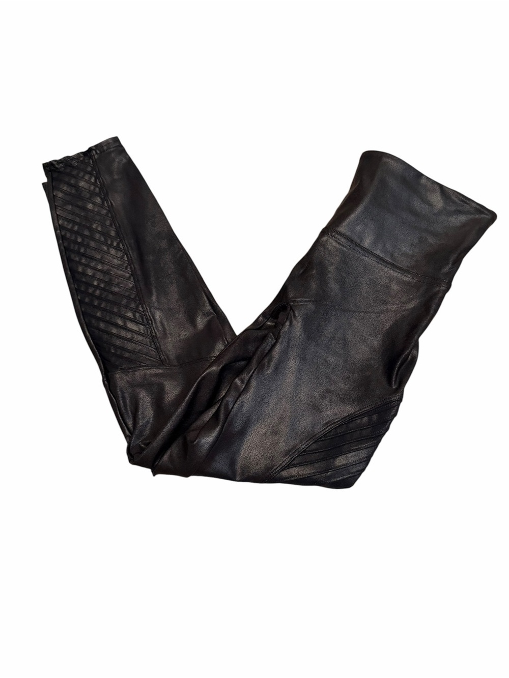 SPANX Black Faux Leather Leggings with Quilted Paneling